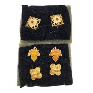 3 Sets of Avon Gold Tone Post Back Stud Earrings Filigree Leaves Swirls Dainty